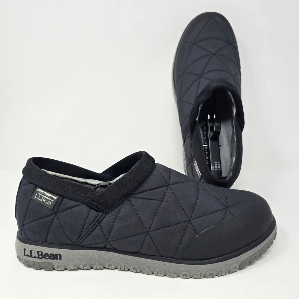 LL Bean Mens Mountain Slippers Black Quilted Outdoor Sole 511763 Size 9 M